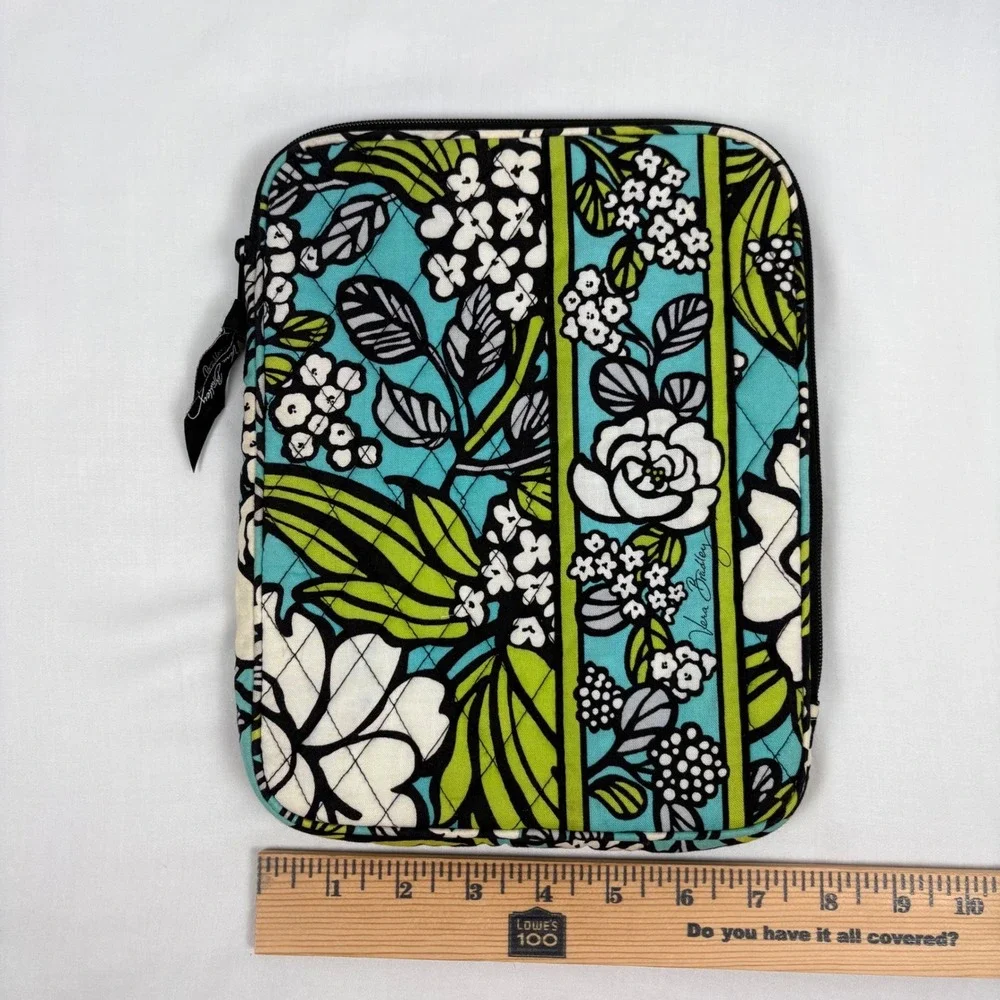 Vera Bradley iPad Tablet Sleeve Island Blooms Print (Retired) Blue Green Quilted